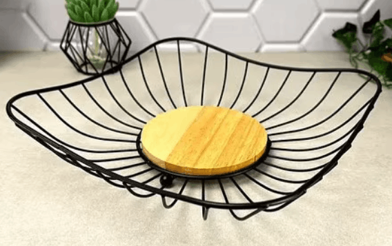 Fructieră pătrată Raylin Home, metal și bambus, 28,5 × 28,5 cm